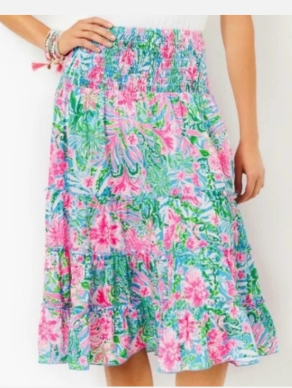 Lilly Pulitzer Deaven Leaf It Wild Tiered Midi Skirt